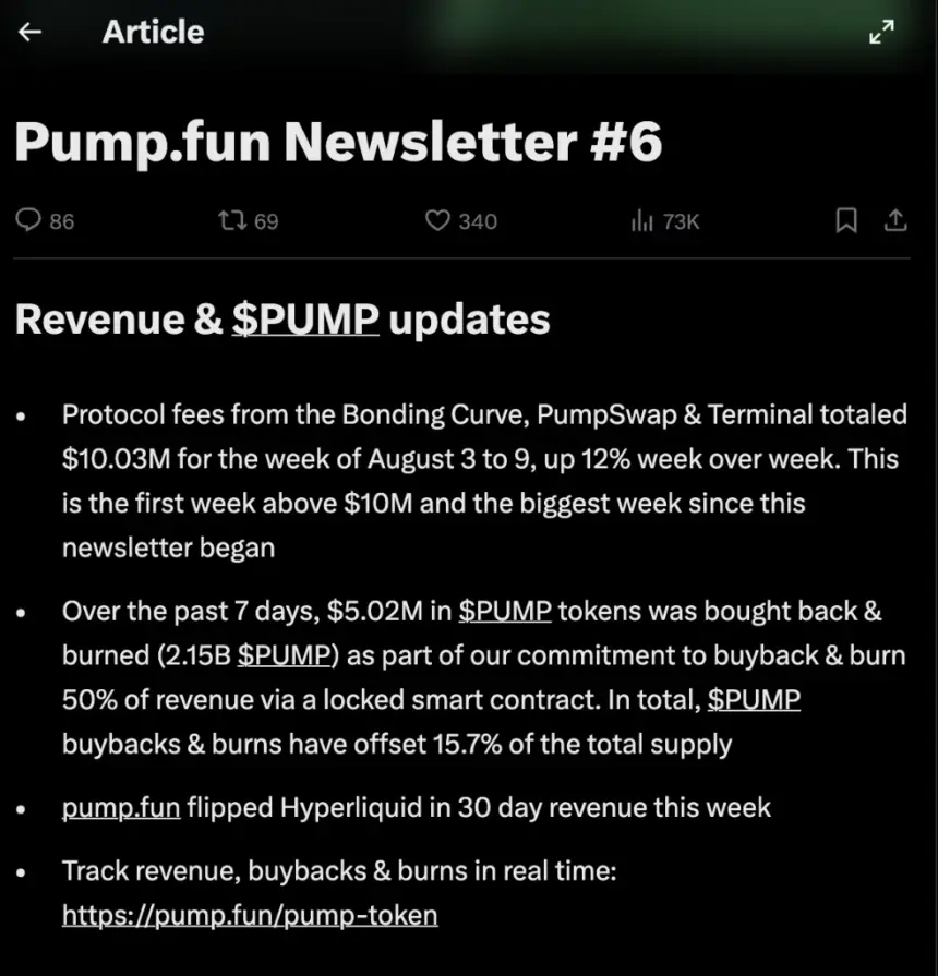 Pump.fun Newsletter, source: Sapijiju/X