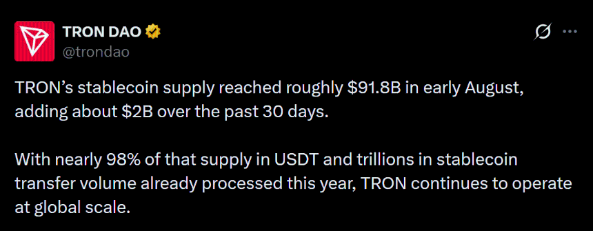 TRX质押率下滑而TRON二季度USDT转账达2.1万亿美元：需求能否抵消供应压力？