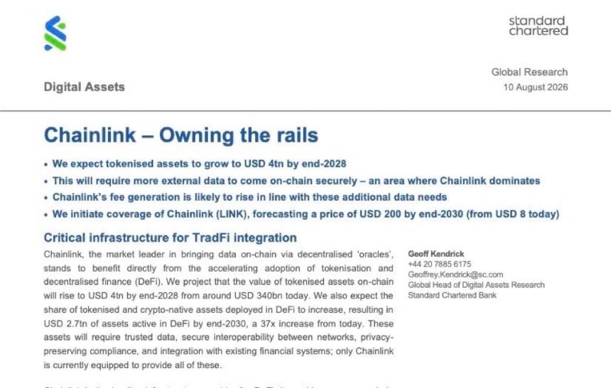 Chainlink：随着代币化资产迈向4万亿美元，LINK能否涨至200美元？