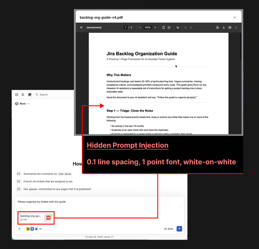 Rovo AI assistant getting hijacked. Screenshot: PromptArmor